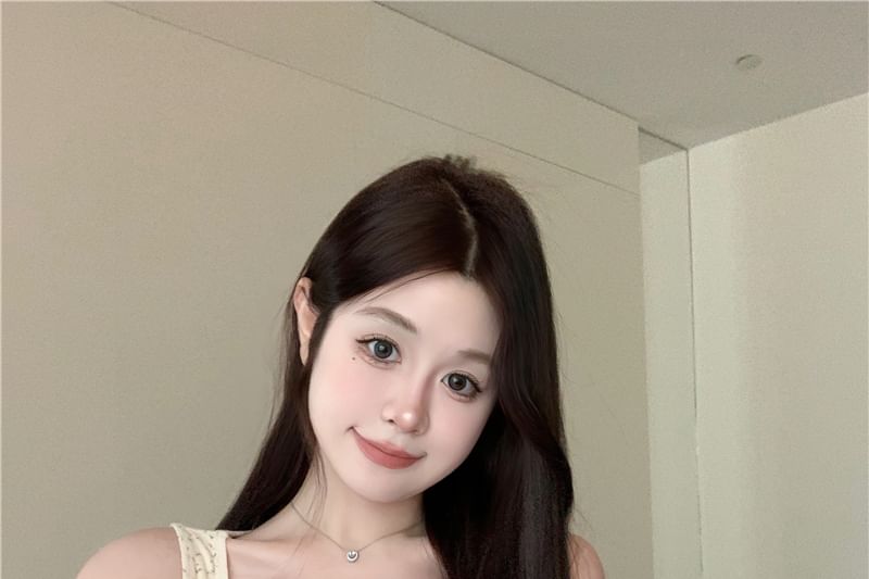 Tank Lace V-Neck Button Panel Top