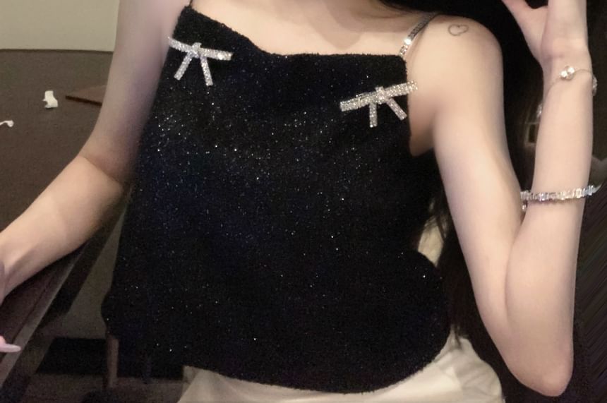 Rhinestone Glitter Cami Bow Top