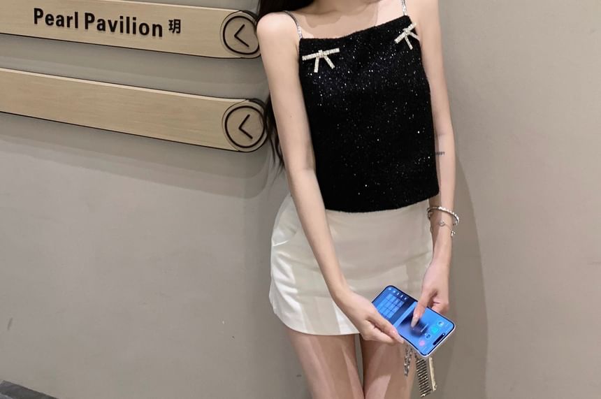 Rhinestone Glitter Cami Bow Top