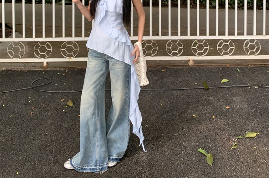 Plain Top Ruffle Asymmetrical Cami