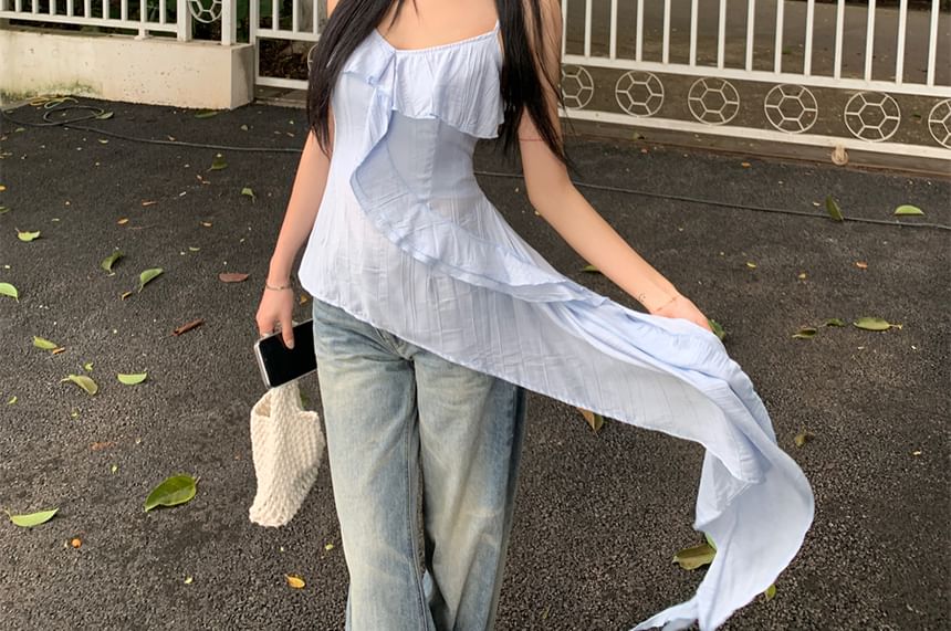 Plain Top Ruffle Asymmetrical Cami