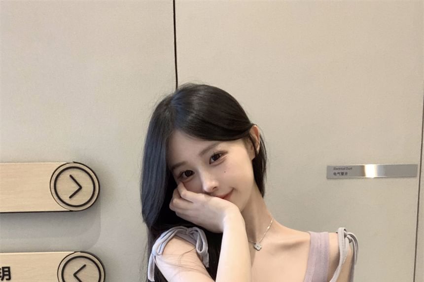 Deep Plain Scoop Set: Neck Top Shoulder + Plunge Camisole Tie Tank