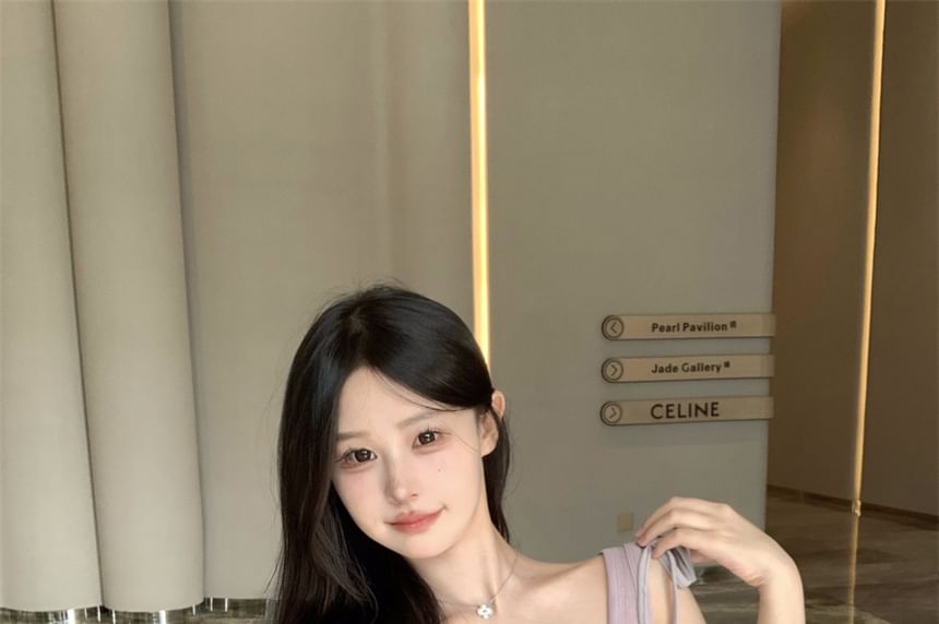 Deep Plain Scoop Set: Neck Top Shoulder + Plunge Camisole Tie Tank