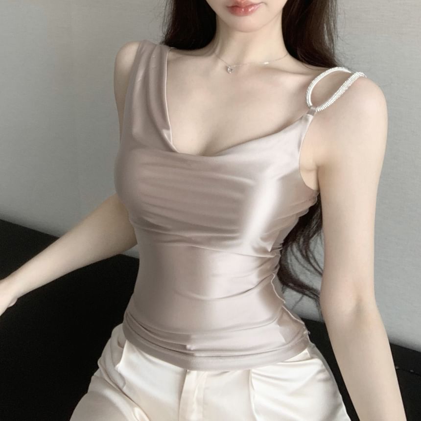 Camisole Top Plain Neck Asymmetrical Cowl