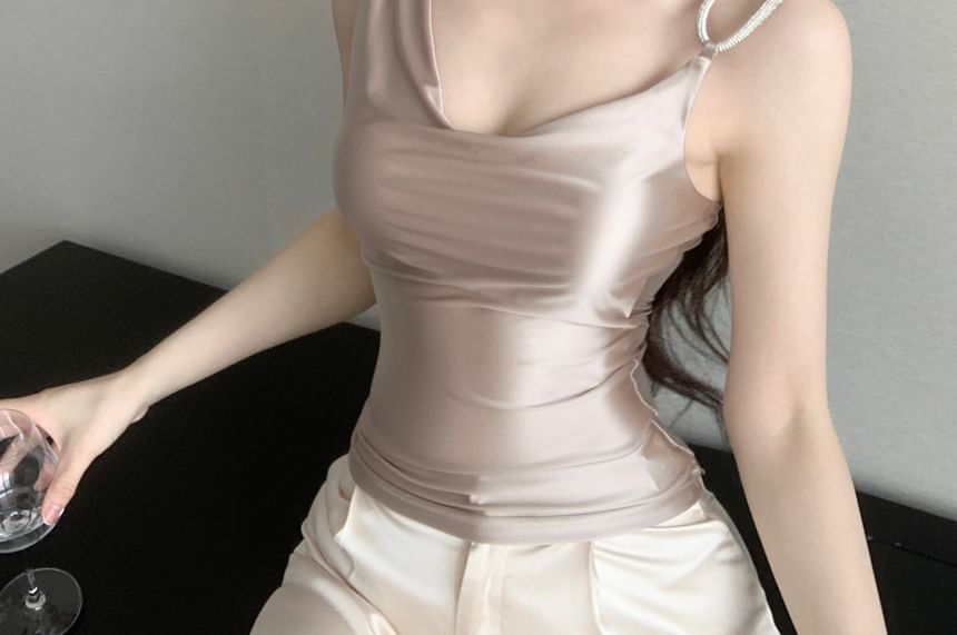 Camisole Top Plain Neck Asymmetrical Cowl