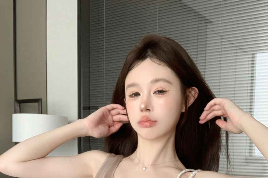 Camisole Top Plain Neck Asymmetrical Cowl