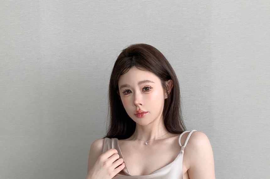 Camisole Top Plain Neck Asymmetrical Cowl