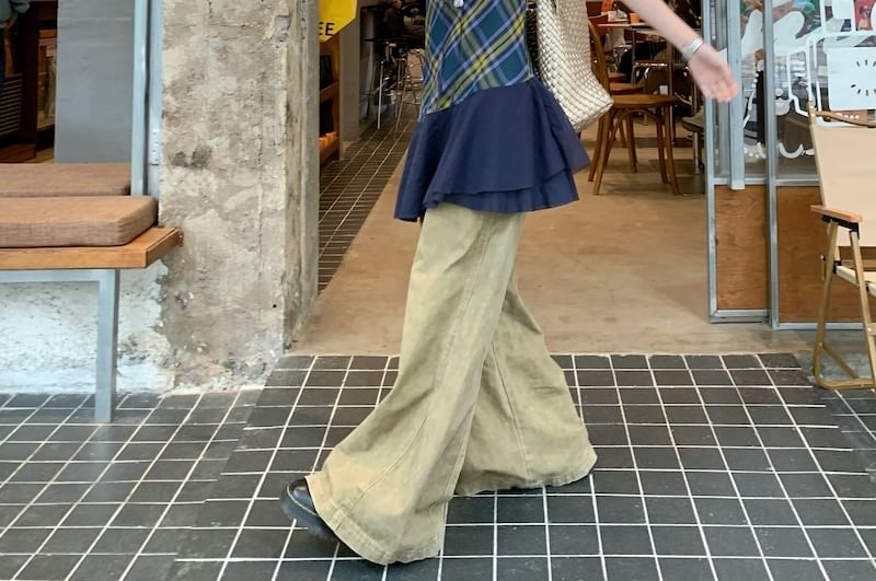 Top V-Neck Panel Halter Plaid