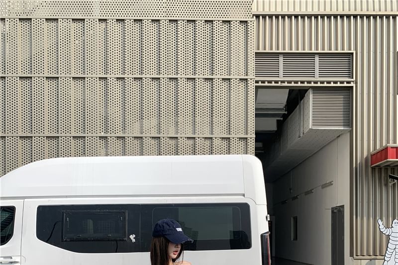 / Mini Skirt Long-Sleeve T-Shirt Shoulder Plain Off A-Line Crop