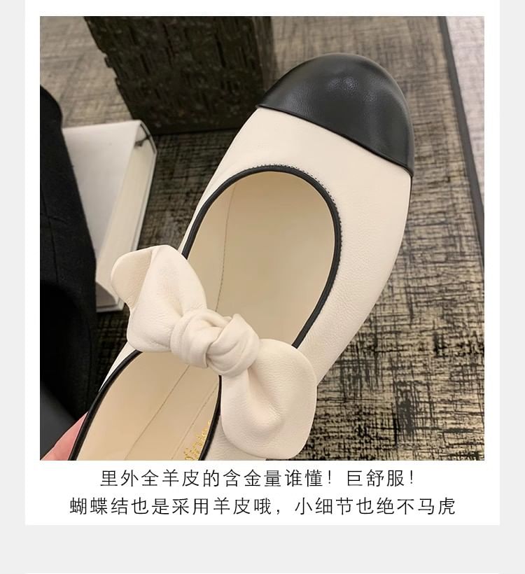 Two Tone Bow Flats Faux Leather Ballet