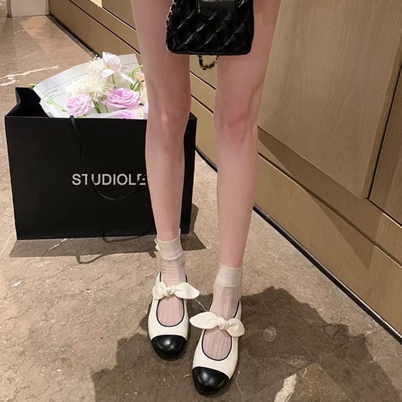 Two Tone Bow Flats Faux Leather Ballet