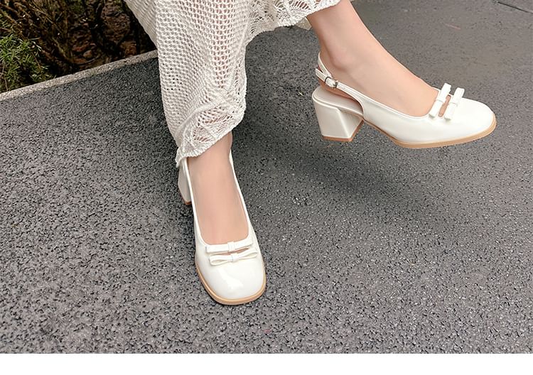 Slingback Bow Plain Mid Heel Sandals