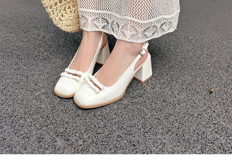 Slingback Bow Plain Mid Heel Sandals