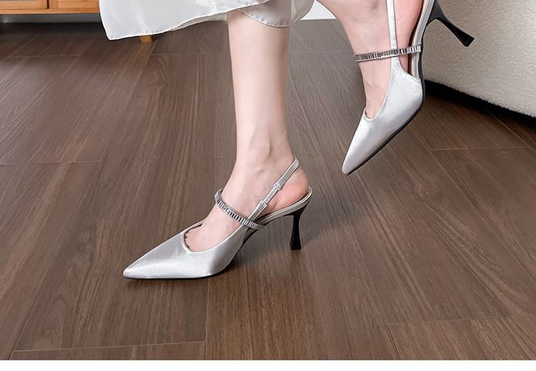 High Heel Pointy Sandals Slingback Rhinestone