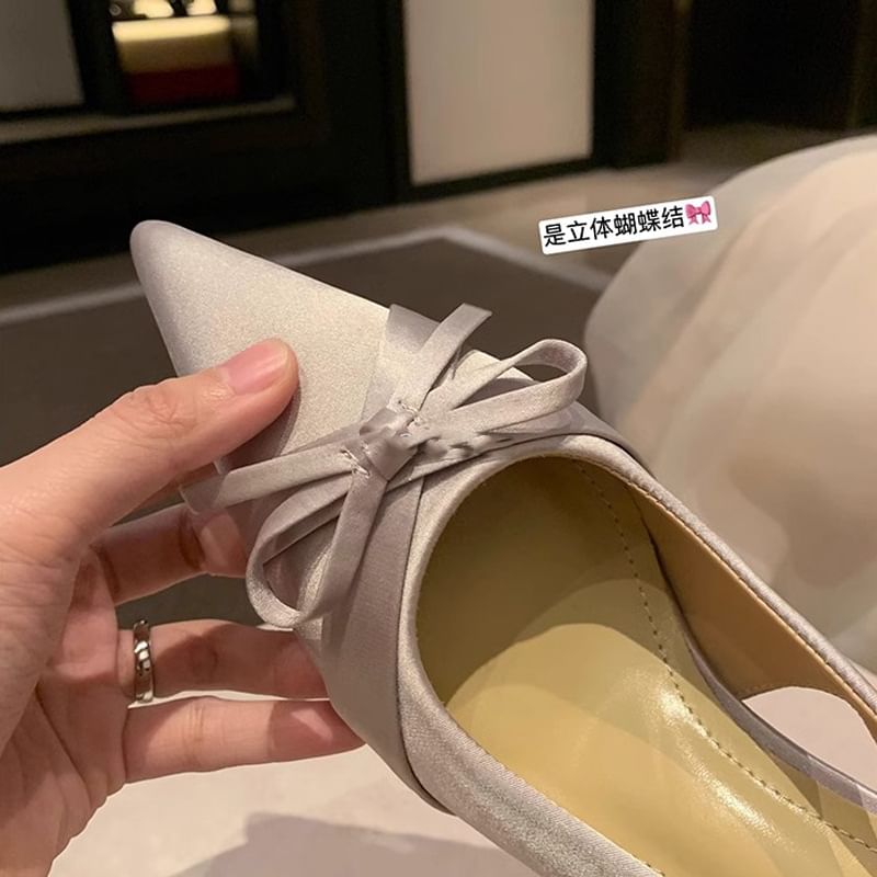 Plain High Slingback Bow Sandals Heel Pointy