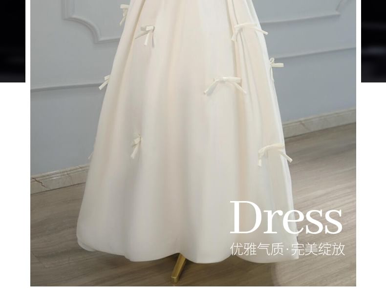 A-Line Gown Evening Plain Ribbon Strapless Accent