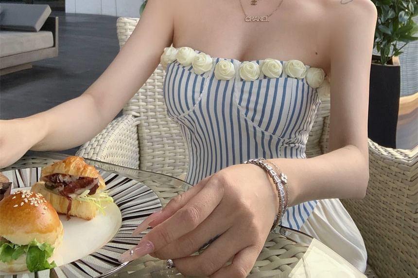 Floral Top Striped Tube Detail