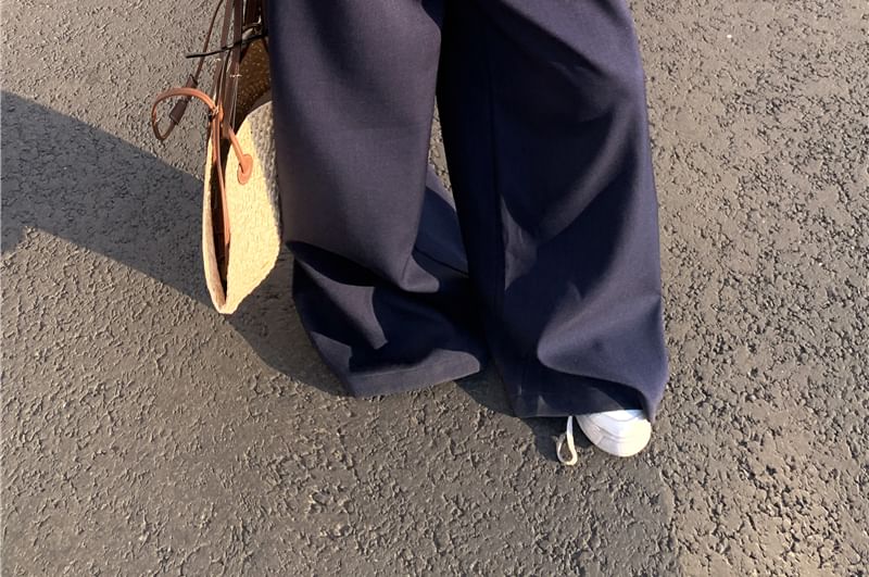 Plaid Pants Bustier Plain Tube Rise Mid / Suit Frill Wide Leg Top