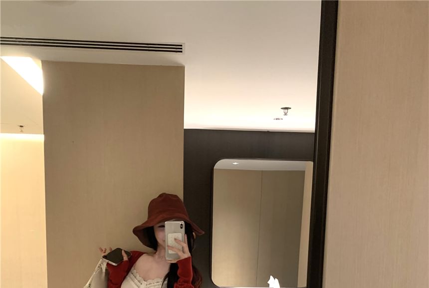 / Lace Panel Pintuck Camisole Cardigan Plain Top