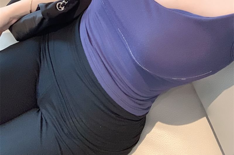 Mid / Rise Rhinestone Plain Flared Padded Camisole Top Pants