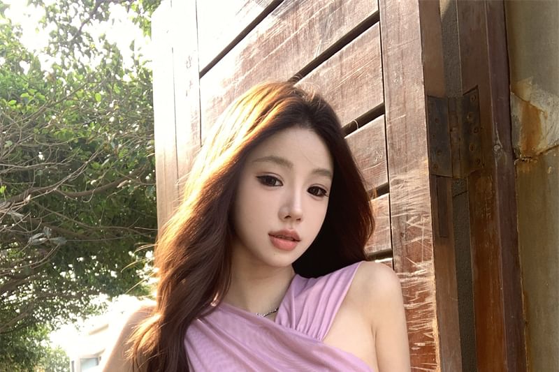 Top Plain Bodysuit Ruched Sleeveless Panel