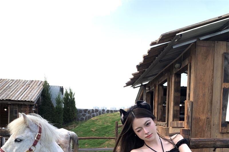 Frill / Dotted High A-Line Rise Plaid Balloon Cami Mini Top Skirt