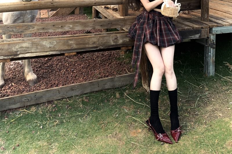 Frill / Dotted High A-Line Rise Plaid Balloon Cami Mini Top Skirt