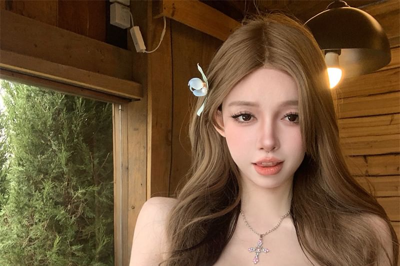 Panel Lace Applique Tube Mesh Floral Trim Crop Top Ruched