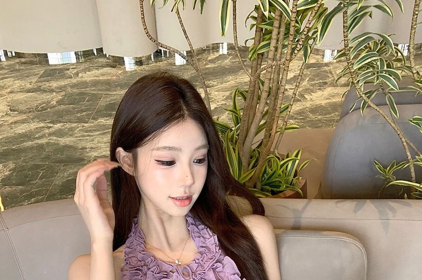 Ruffle Halter Keyhole Top Plain