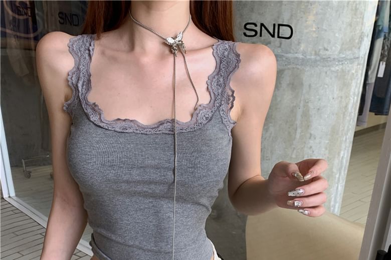 Neck Low Tank Satin Rise Sequin Scoop Top Undershorts Plain Lace Trim Shorts Mid /