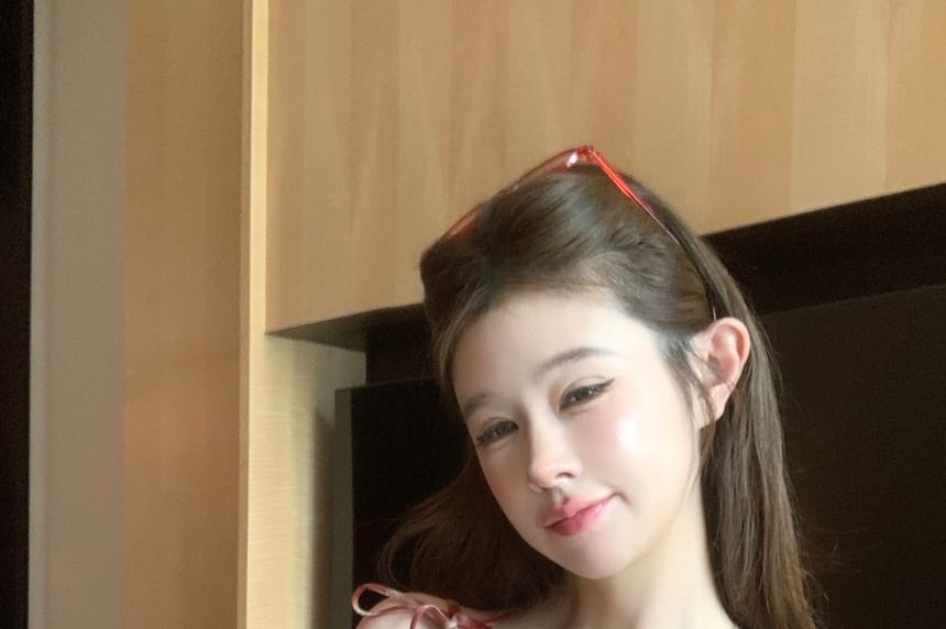 Cami Plaid Bow Crop Top V-Neck