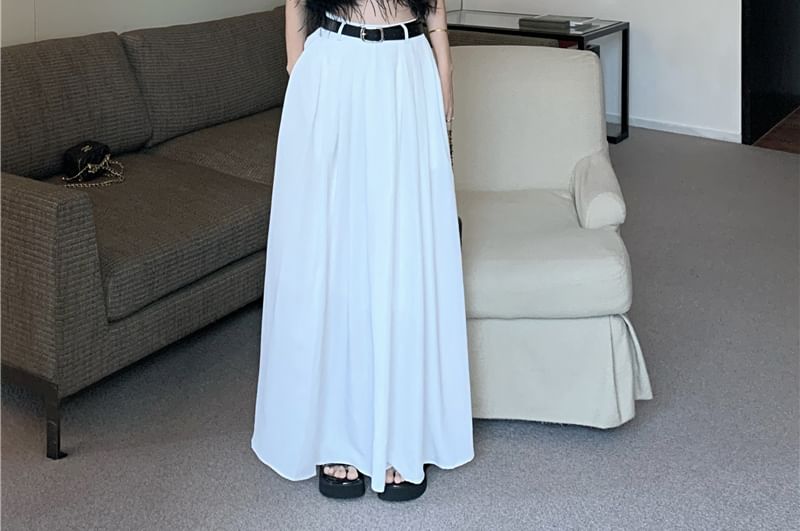A-Line Pleated Plain Maxi High Waist Crop Feather / Trim Skirt Top Halter