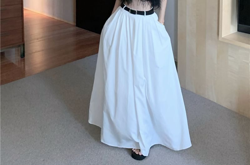 A-Line Pleated Plain Maxi High Waist Crop Feather / Trim Skirt Top Halter