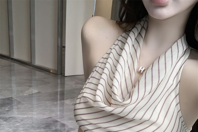 Striped Cowl Top Halter Neck