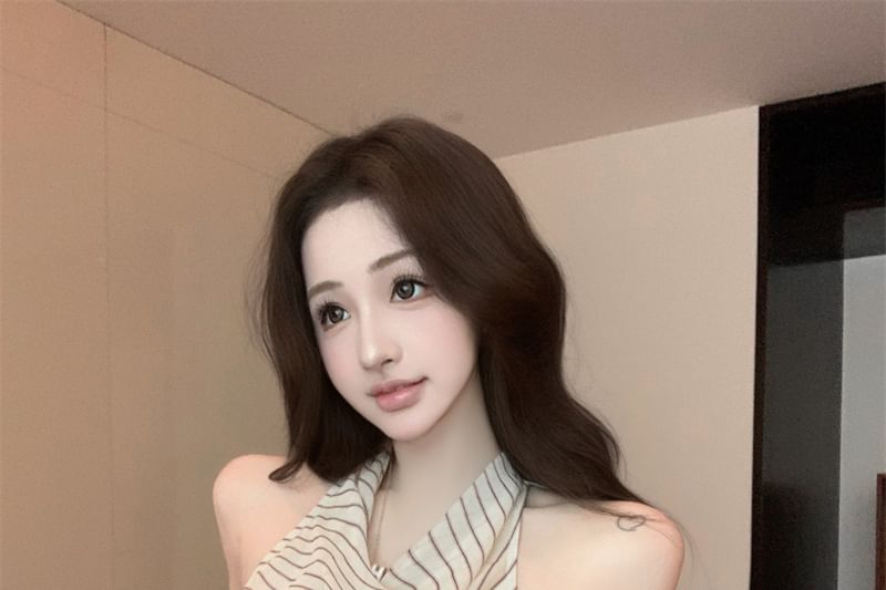 Striped Cowl Top Halter Neck