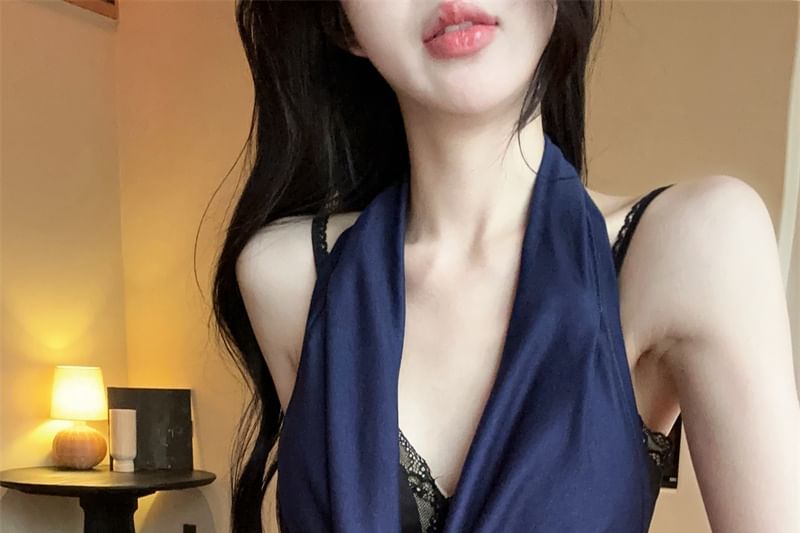 Camisole Cowl Plain V-Neck Top Halter Panel Neck / Lace