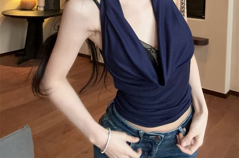 Camisole Cowl Plain V-Neck Top Halter Panel Neck / Lace