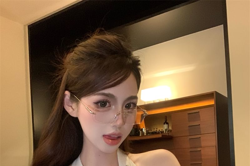 Halter Plain Rhinestone V-Neck Top