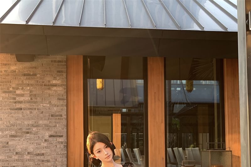 Sleeveless High V-Neck Plain Lace Fishtail Maxi / Waist Top Panel Crop Skirt