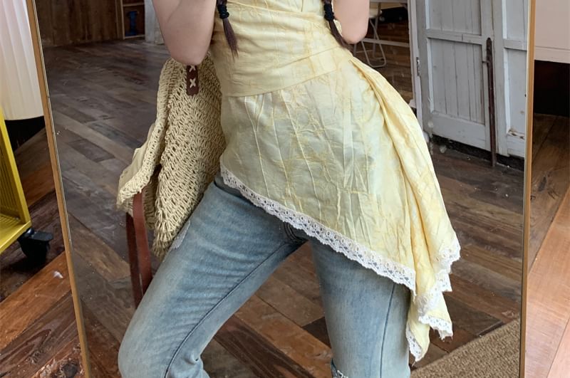 Asymmetrical Print Patterned Lace Top Camisole Trim