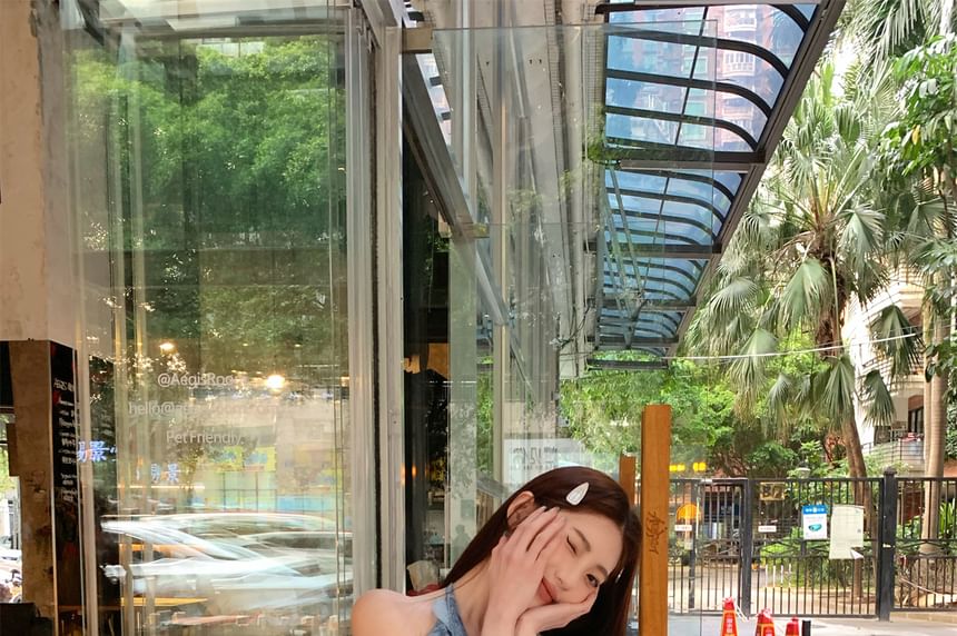 Plain Patterned Leg Waist Cargo Ruffle Top / High Halter Pants Print Wide