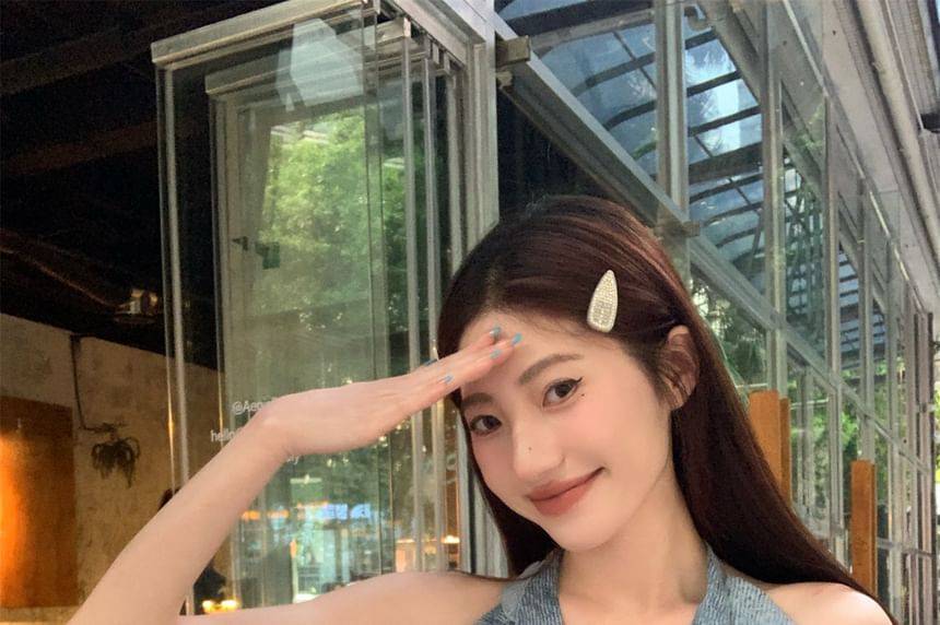 Plain Patterned Leg Waist Cargo Ruffle Top / High Halter Pants Print Wide