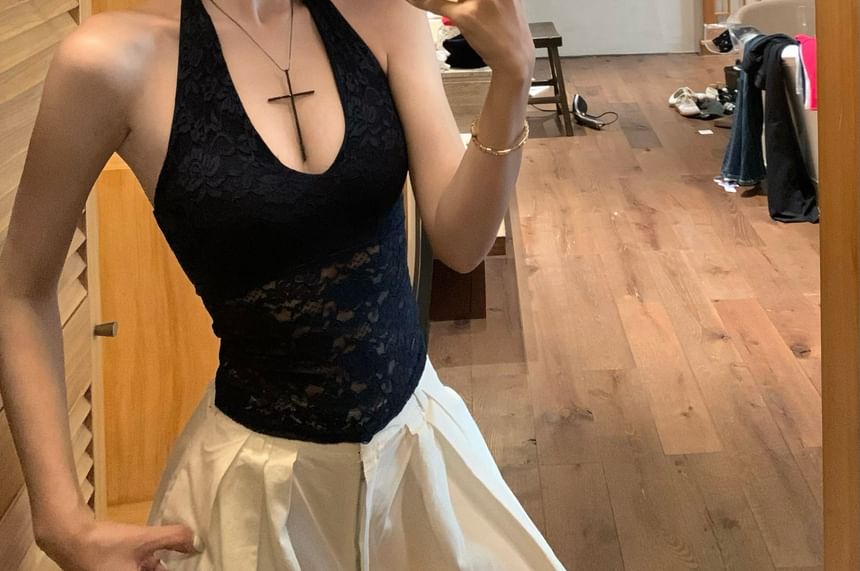 Lace Wide Waist Top Halter Pants Leg / High Plain