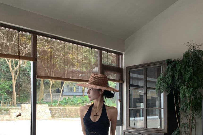 Lace Wide Waist Top Halter Pants Leg / High Plain