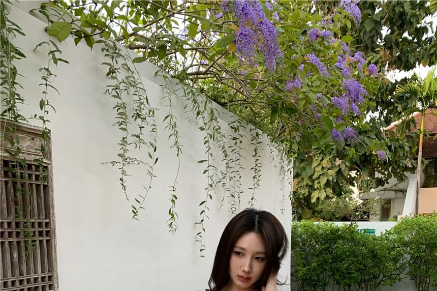 Plain Crop Top Cami Trim Lace Henley