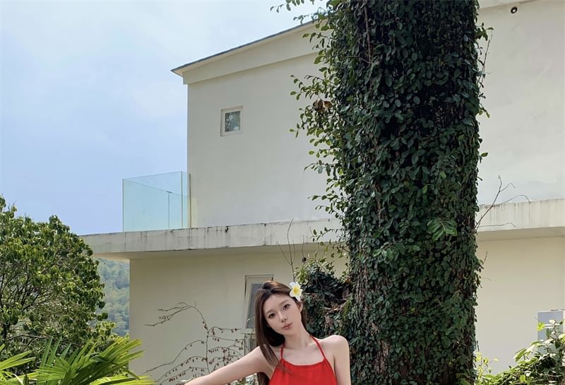 Skirt High Halter Mesh / Maxi Mini Tiered Plain Rise Dress A-Line