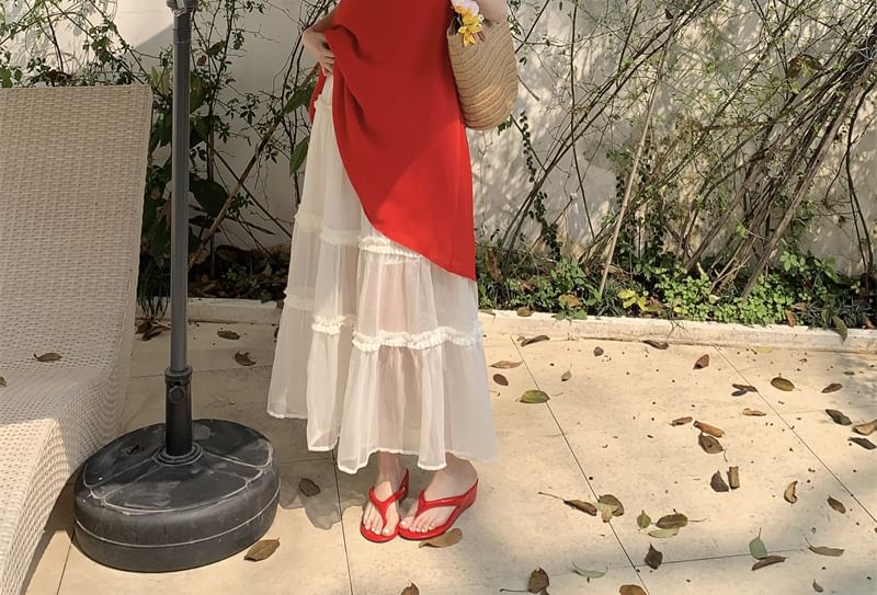 Skirt High Halter Mesh / Maxi Mini Tiered Plain Rise Dress A-Line