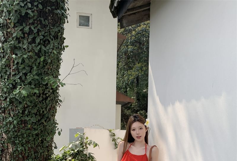 Skirt High Halter Mesh / Maxi Mini Tiered Plain Rise Dress A-Line