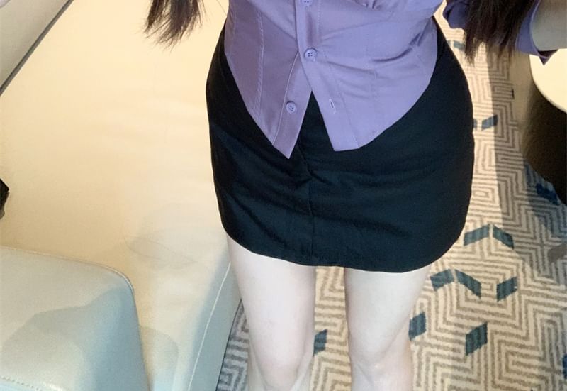 Collared 3/4 Plain Shirt Sleeve