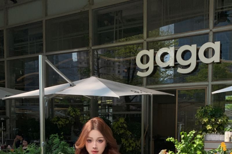 Trim V-Neck Ruffle Long Plain Blouse Front Sleeve Mini Lace Pencil Tie / Skirt